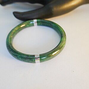 Vintage Nephrite Jade Sterling Silver Bangle Bracelet
